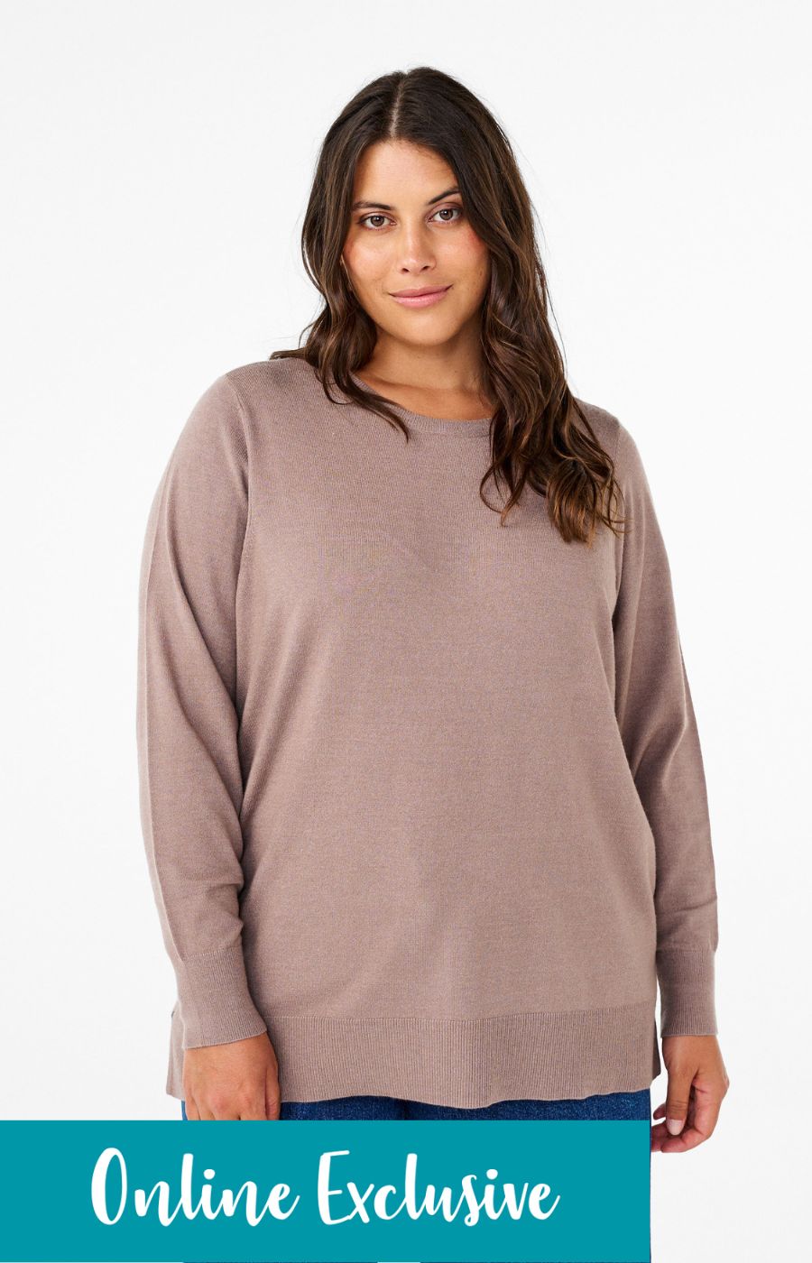 Zizzi Ella Soft Knit Jumper in Taupe