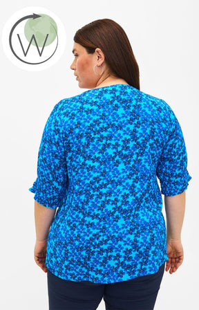 Zizzi Bella Blouse in Blue Flowers