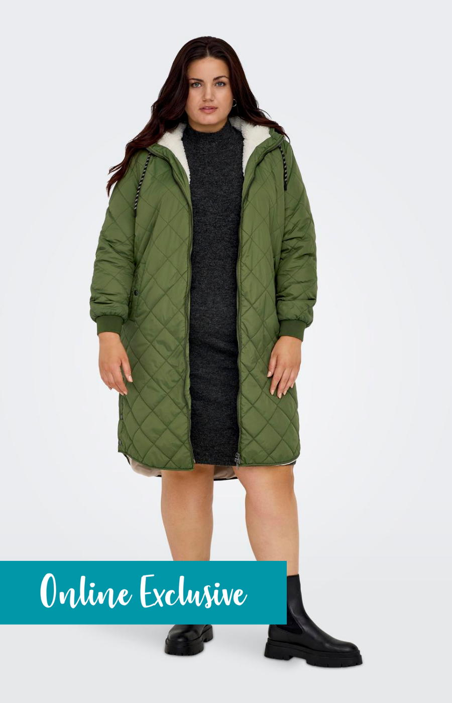 Only Carmakoma Sandy Quilted Coat in Khaki