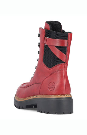 Rieker Biker Lace Up Boot in Red