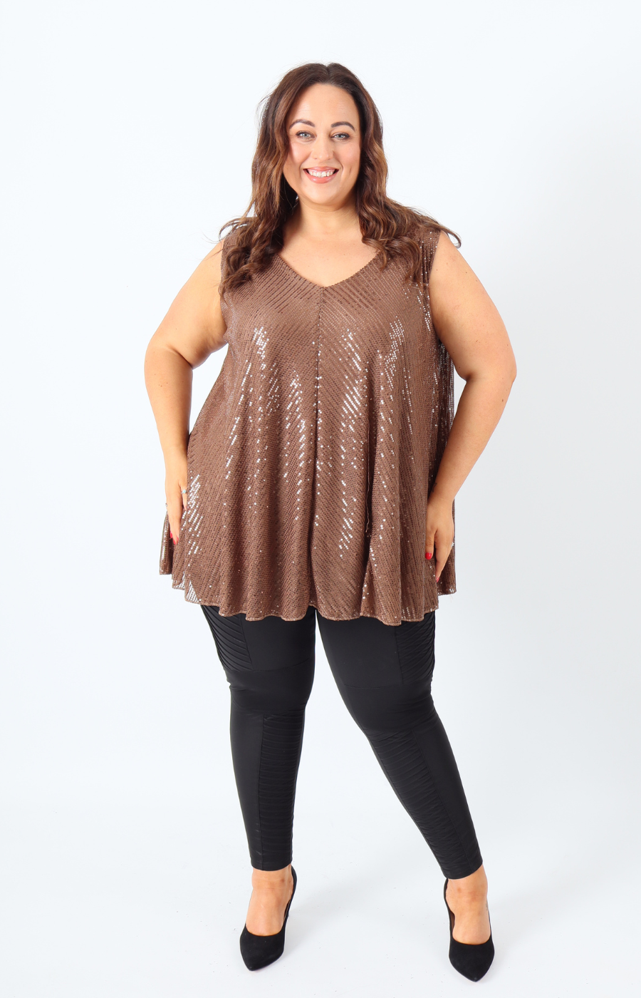 Elizabeth Sequin Vest Top in Brown