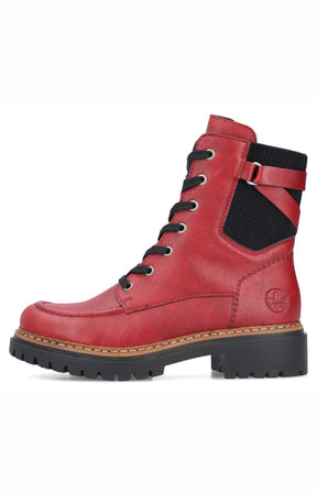 Rieker Biker Lace Up Boot in Red