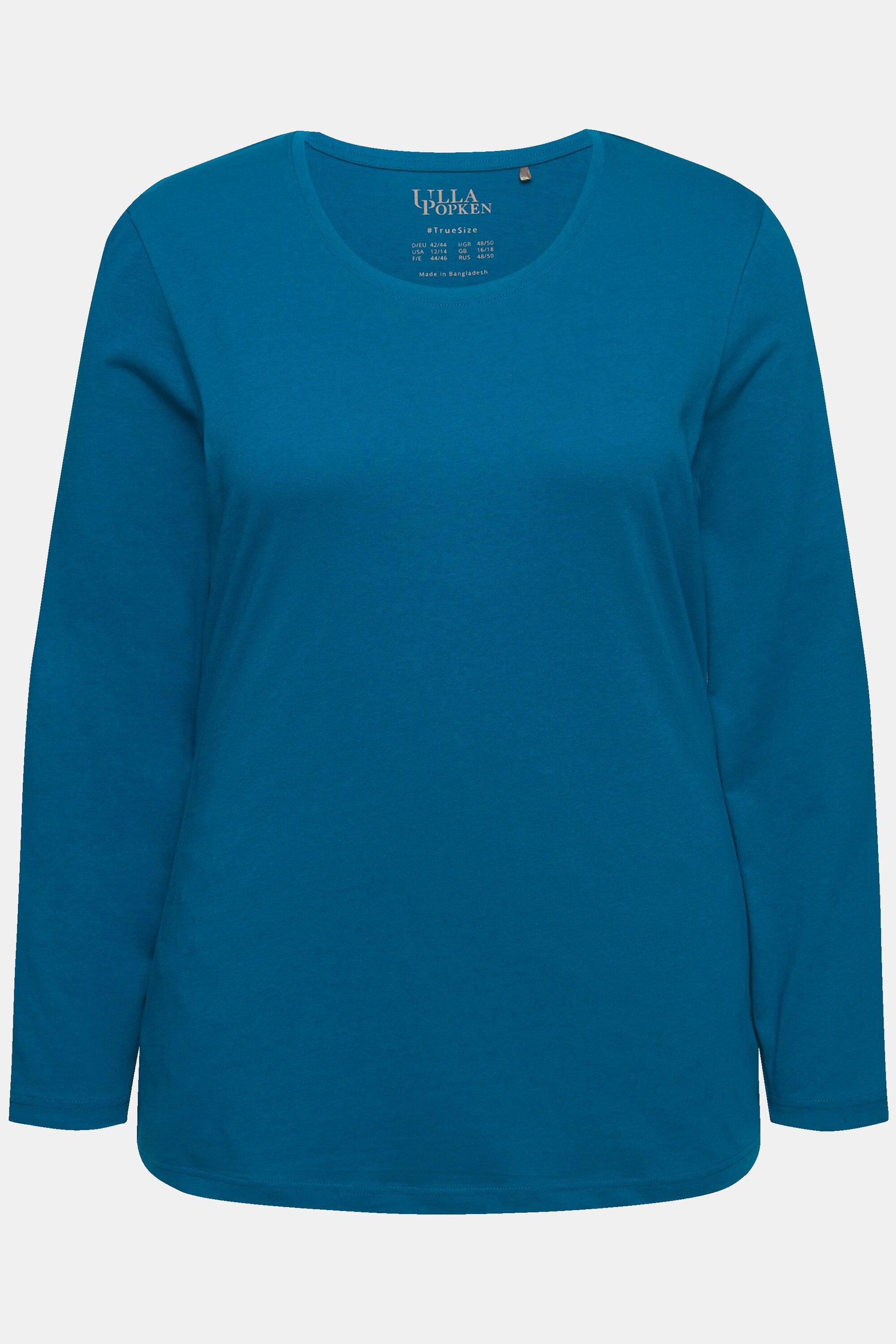 Ulla Popken Cotton Long Sleeve Top in Teal