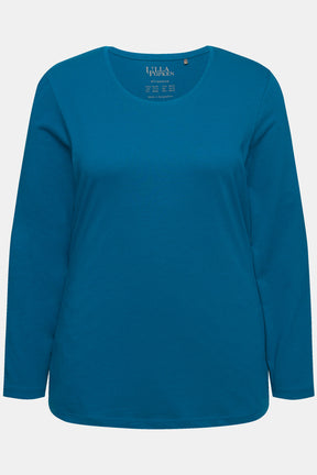 Ulla Popken Cotton Long Sleeve Top in Teal