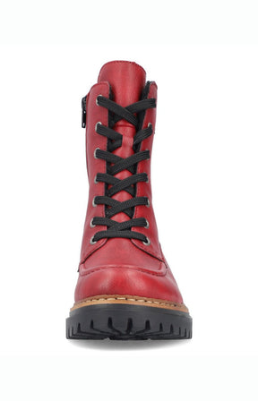 Rieker Biker Lace Up Boot in Red