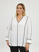 Mat White Blouse with Black Piping