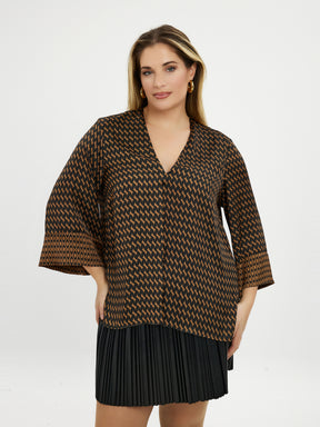 Mat Brown and Black Printed Blouse