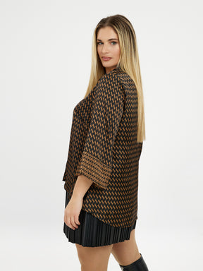 Mat Brown and Black Printed Blouse