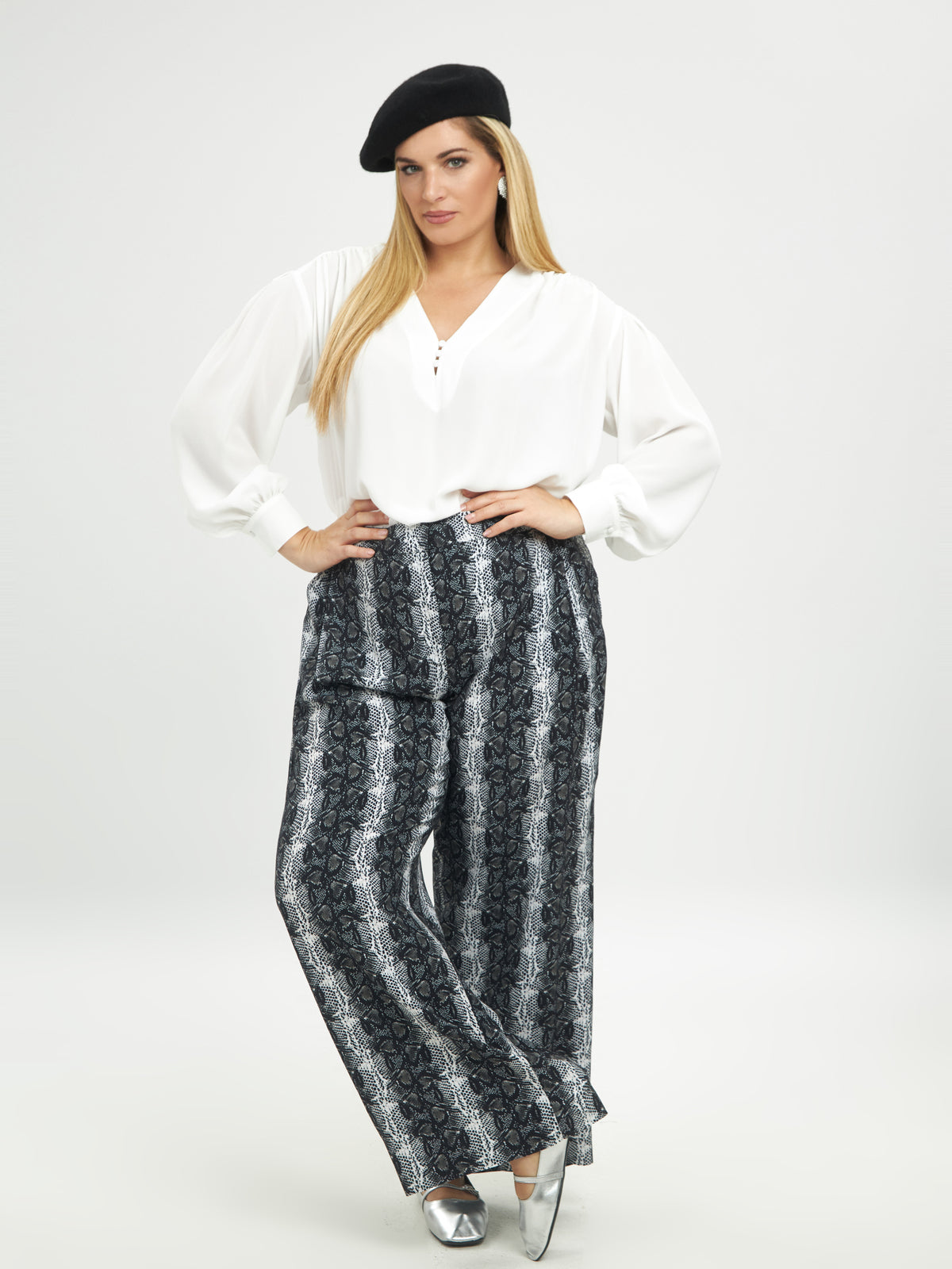 Mat Wide Leg Snake Print Trousers