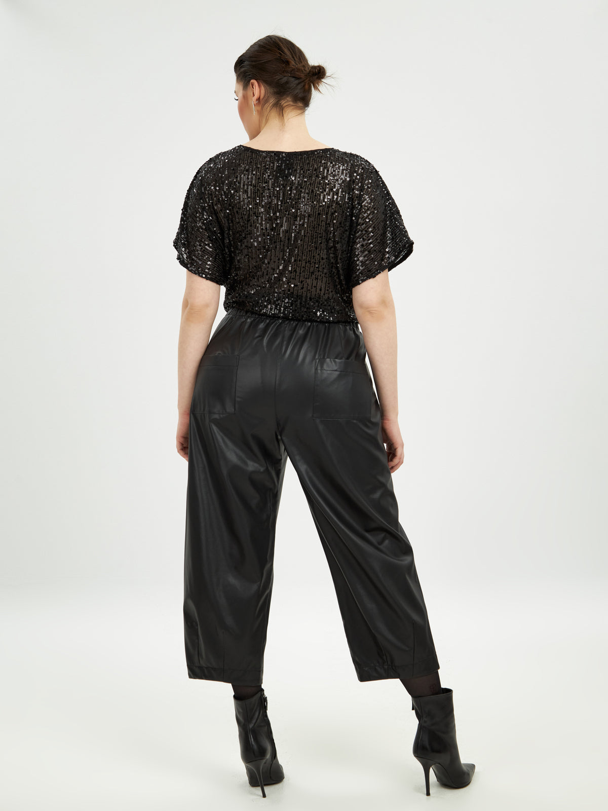 Mat Leather Look Trousers in Black