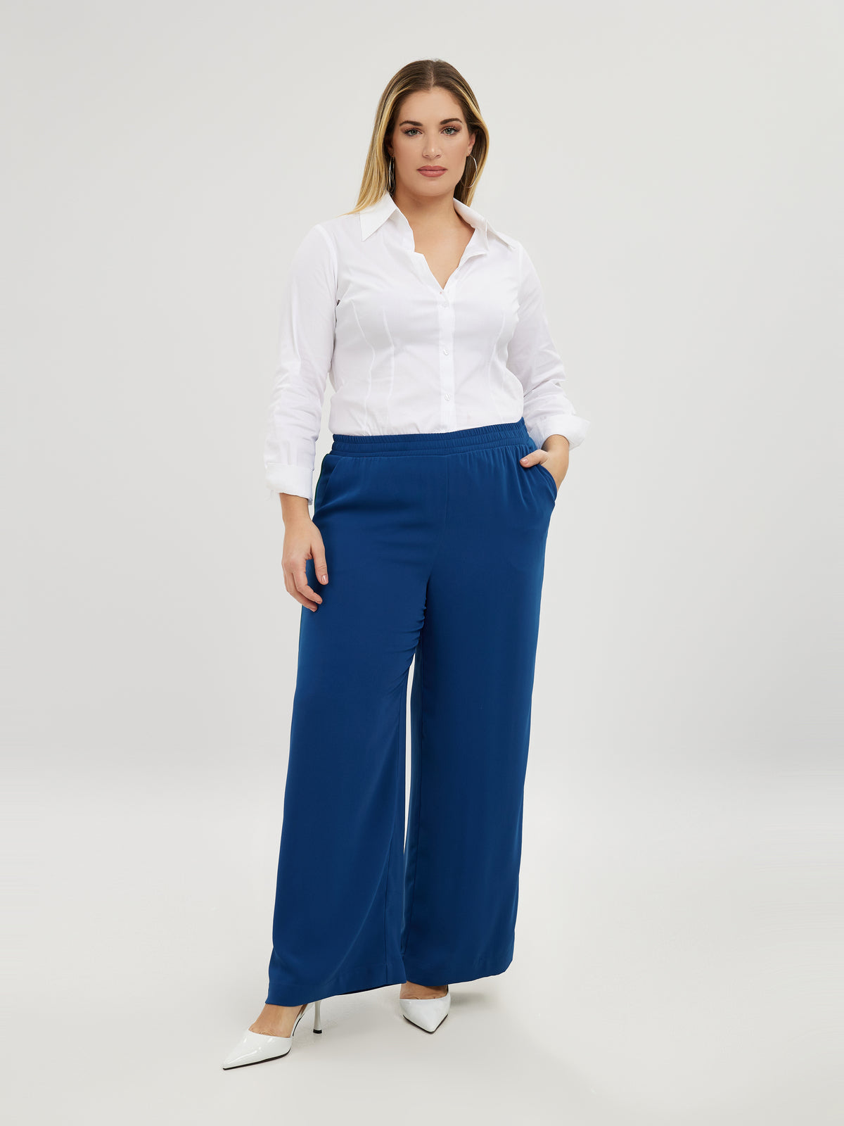 Mat Wide Leg Trousers in Sapphire Blue