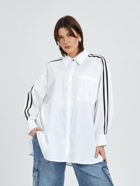 Mat White Shirt with Black Stripes