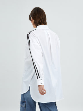 Mat White Shirt with Black Stripes