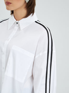 Mat White Shirt with Black Stripes