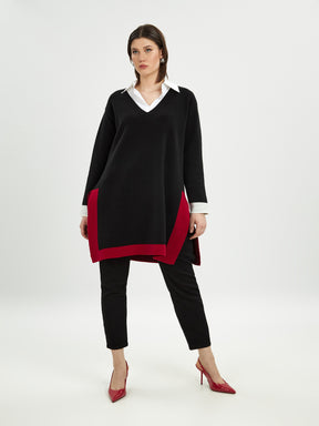 Mat Knit Tunic in Black with Red