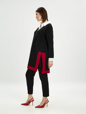 Mat Knit Tunic in Black with Red