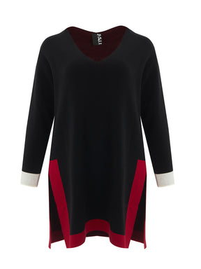 Mat Knit Tunic in Black with Red