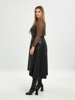 Mat Leather Look Skirt in Black