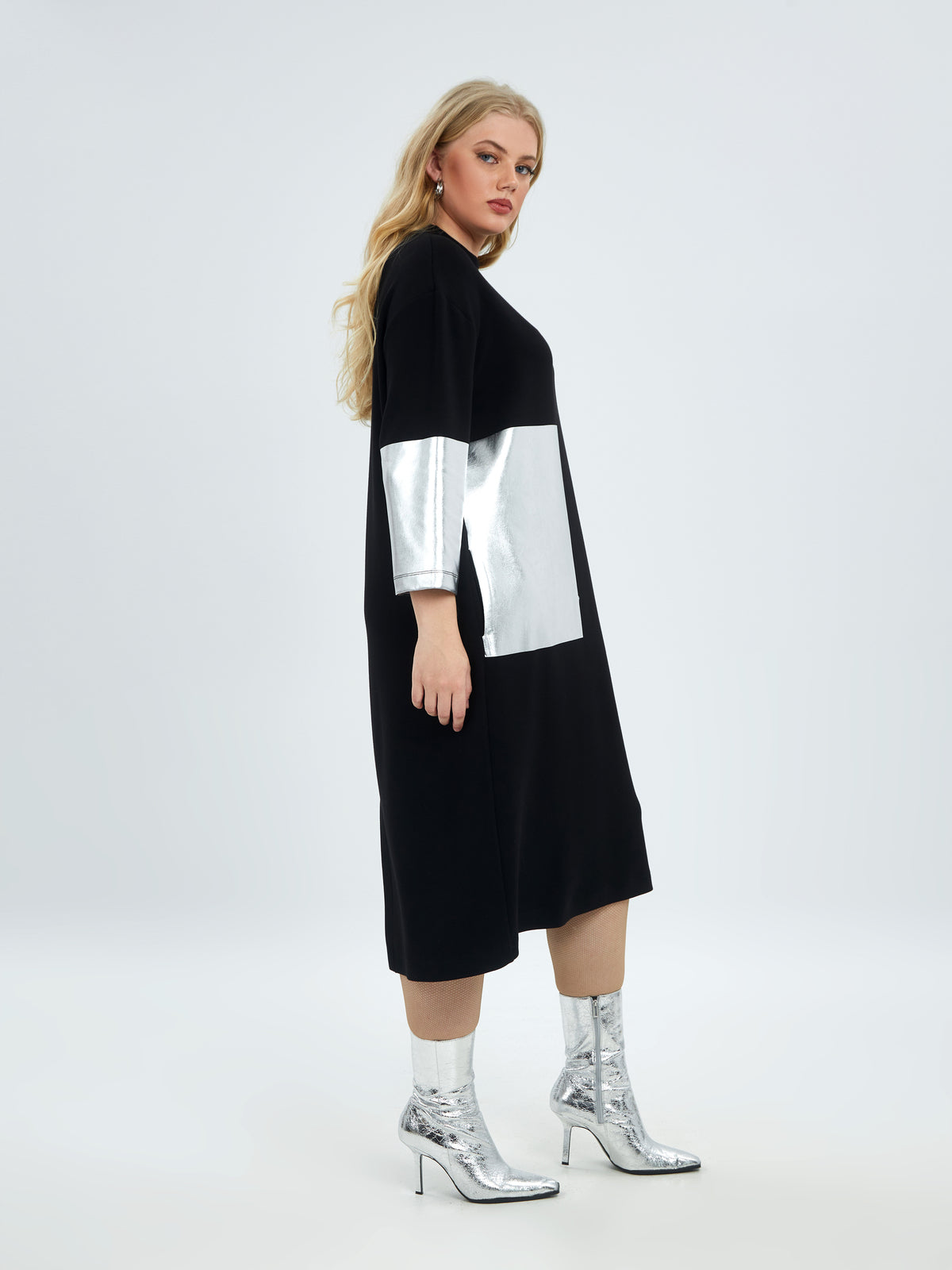 Mat Black and Silver Midi Dress