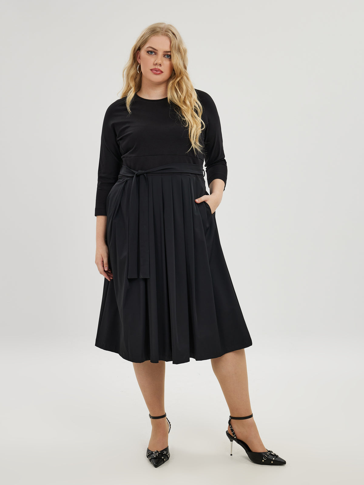 Mat Black A-Line midi Dress