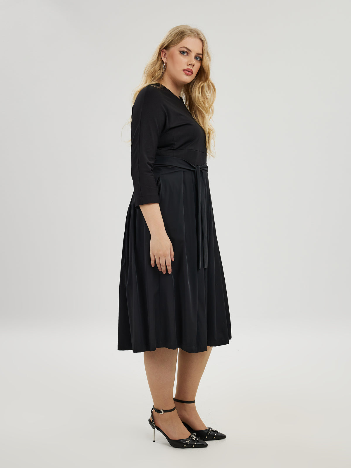 Mat Black A-Line midi Dress