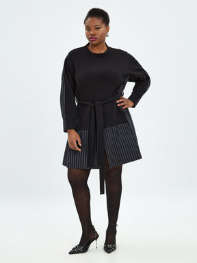 Mat Pinstripe Shirt Dress in Black