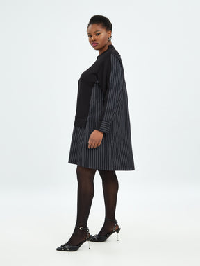 Mat Pinstripe Shirt Dress in Black