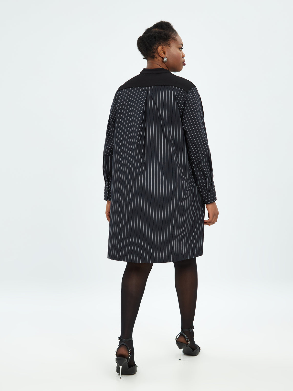 Mat Pinstripe Shirt Dress in Black