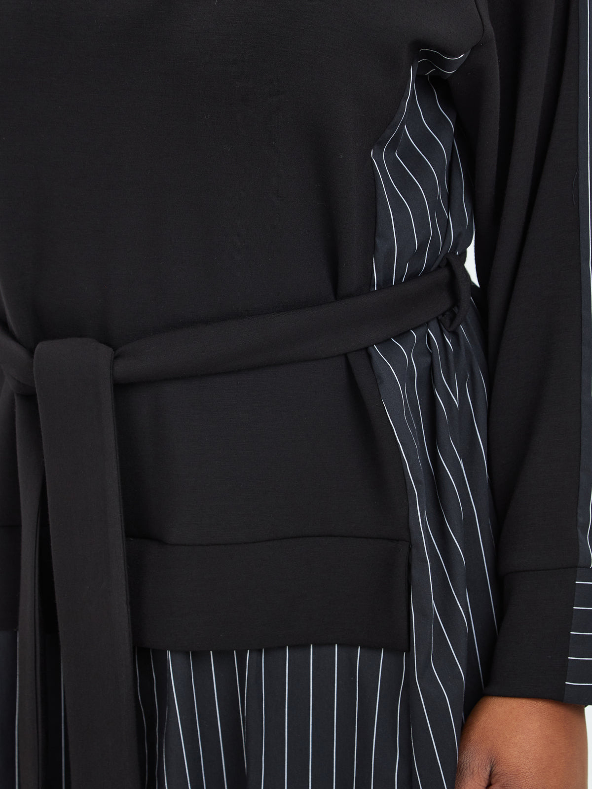 Mat Pinstripe Shirt Dress in Black