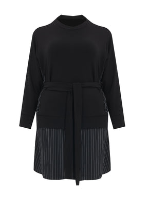 Mat Pinstripe Shirt Dress in Black