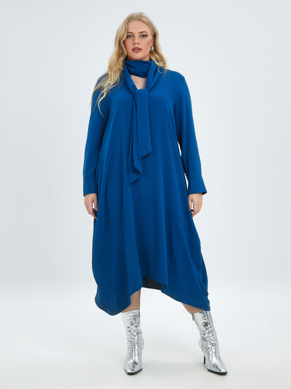 Mat Sapphire Blue Tie Neck Dress