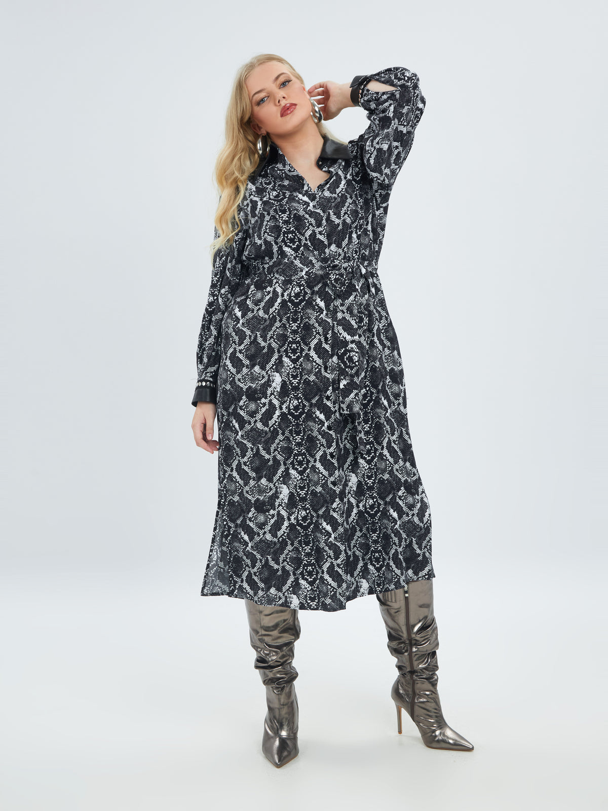 Mat Snake Print Button Down Dress