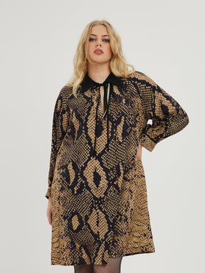 Mat Brown Snake Print Midi Dress