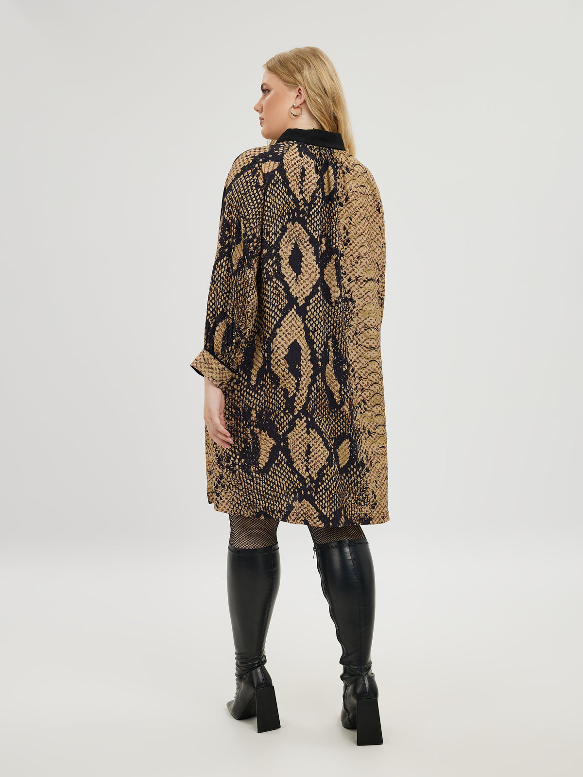 Mat Brown Snake Print Midi Dress