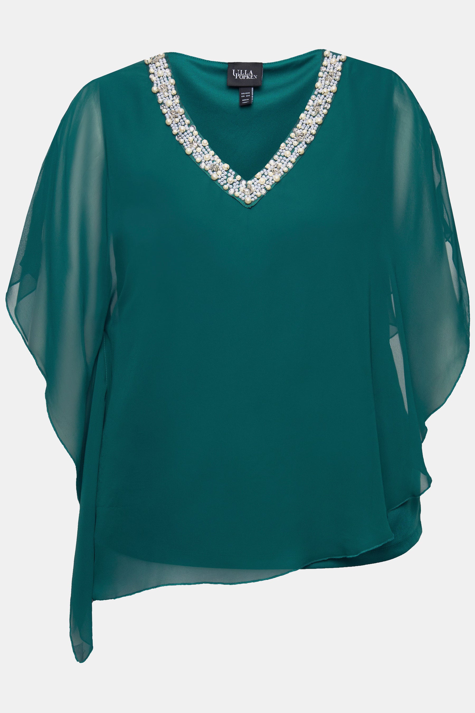 Ulla Popken Diamante Collar Blouse in Green