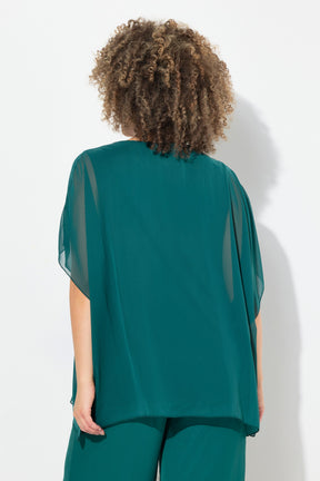 Ulla Popken Diamante Collar Blouse in Green