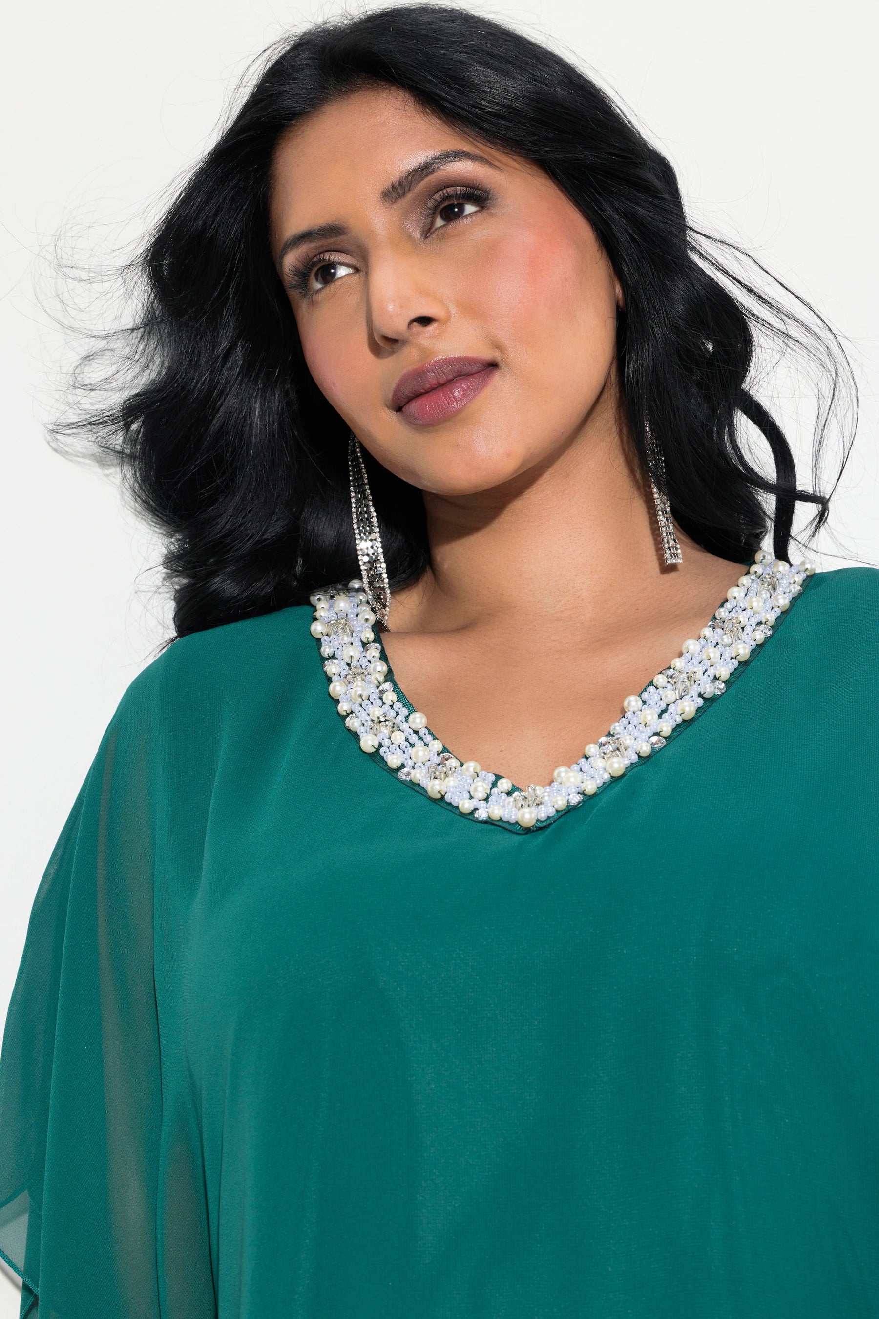 Ulla Popken Diamante Collar Blouse in Green