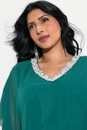 Ulla Popken Diamante Collar Blouse in Green