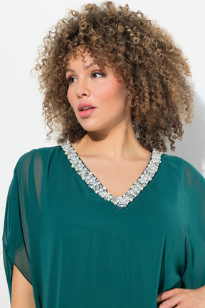 Ulla Popken Diamante Collar Blouse in Green