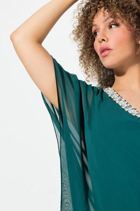 Ulla Popken Diamante Collar Blouse in Green