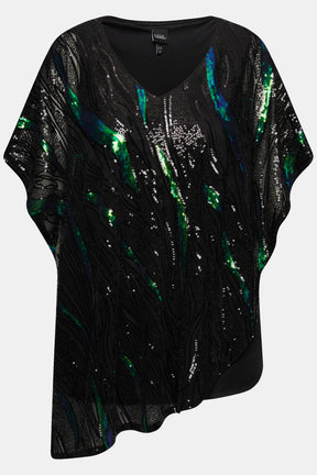 Ulla Popken Asymmetrical Sequin Blouse in Black