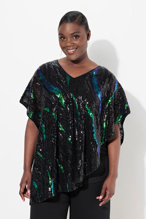 Ulla Popken Asymmetrical Sequin Blouse in Black