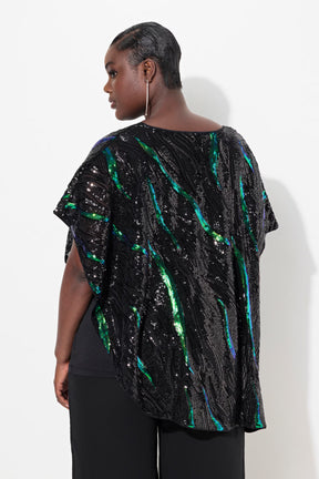 Ulla Popken Asymmetrical Sequin Blouse in Black