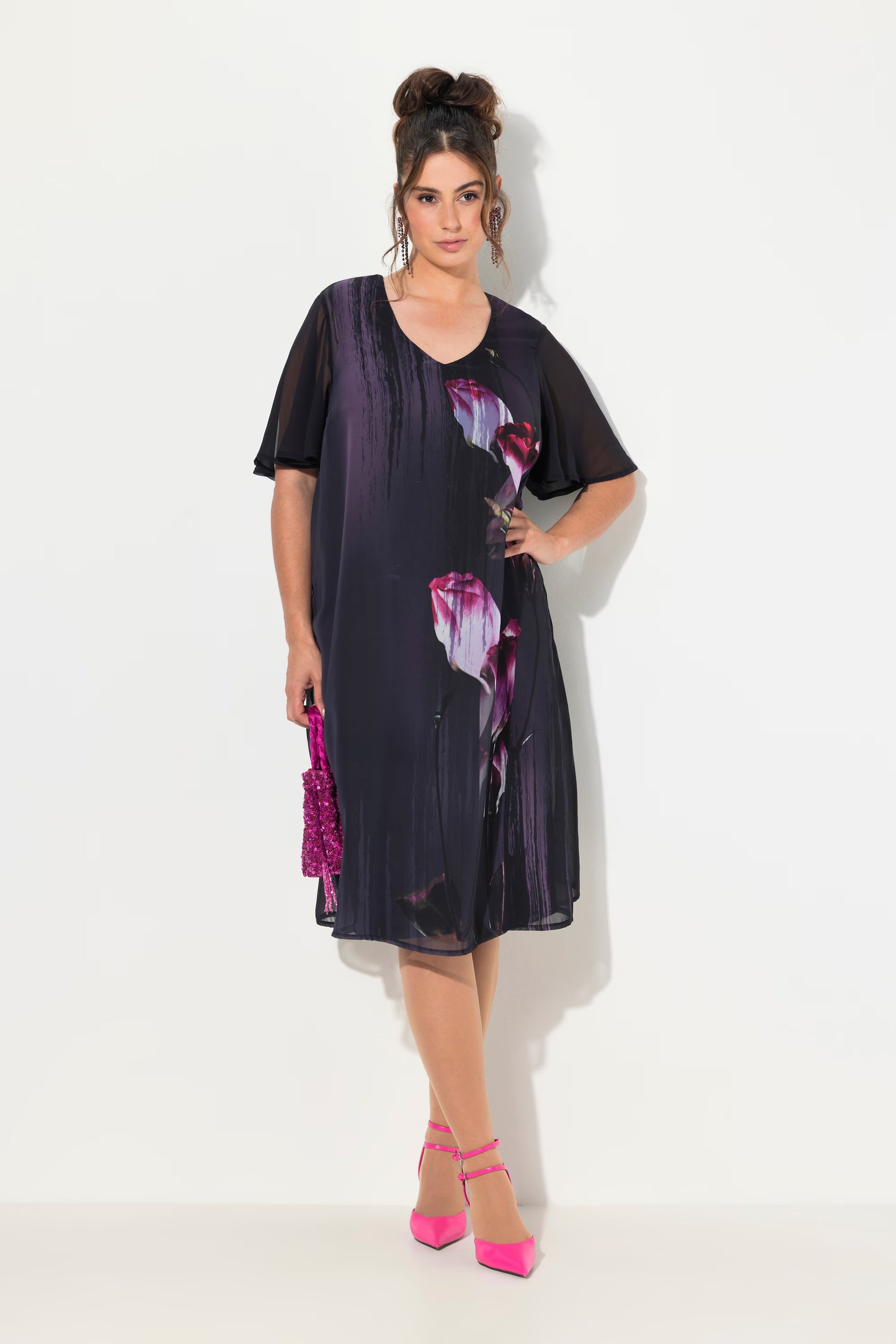 Ulla Popken Floral Dress in Black