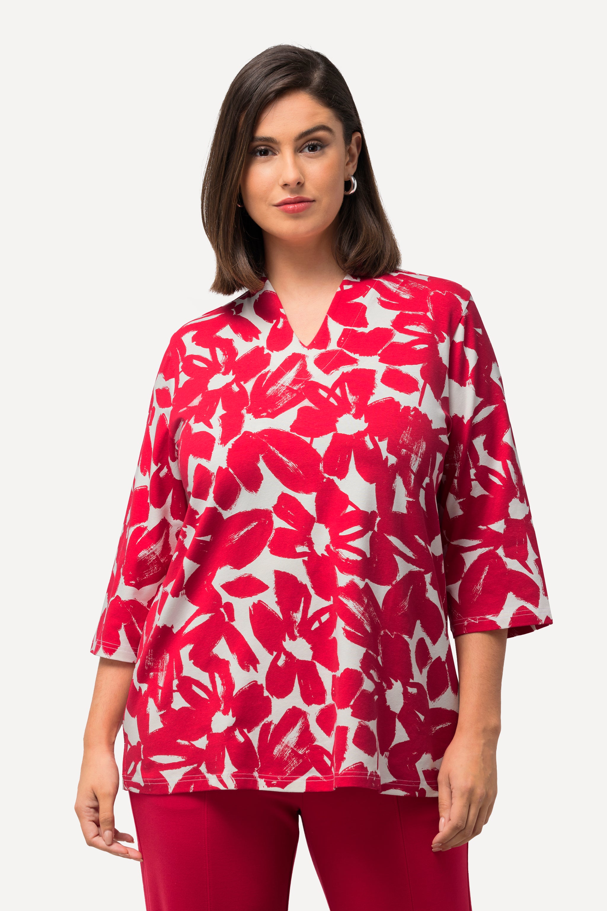 Ulla Popken Red Floral Top | Plus Size Clothing | Wardrobeplus.ie