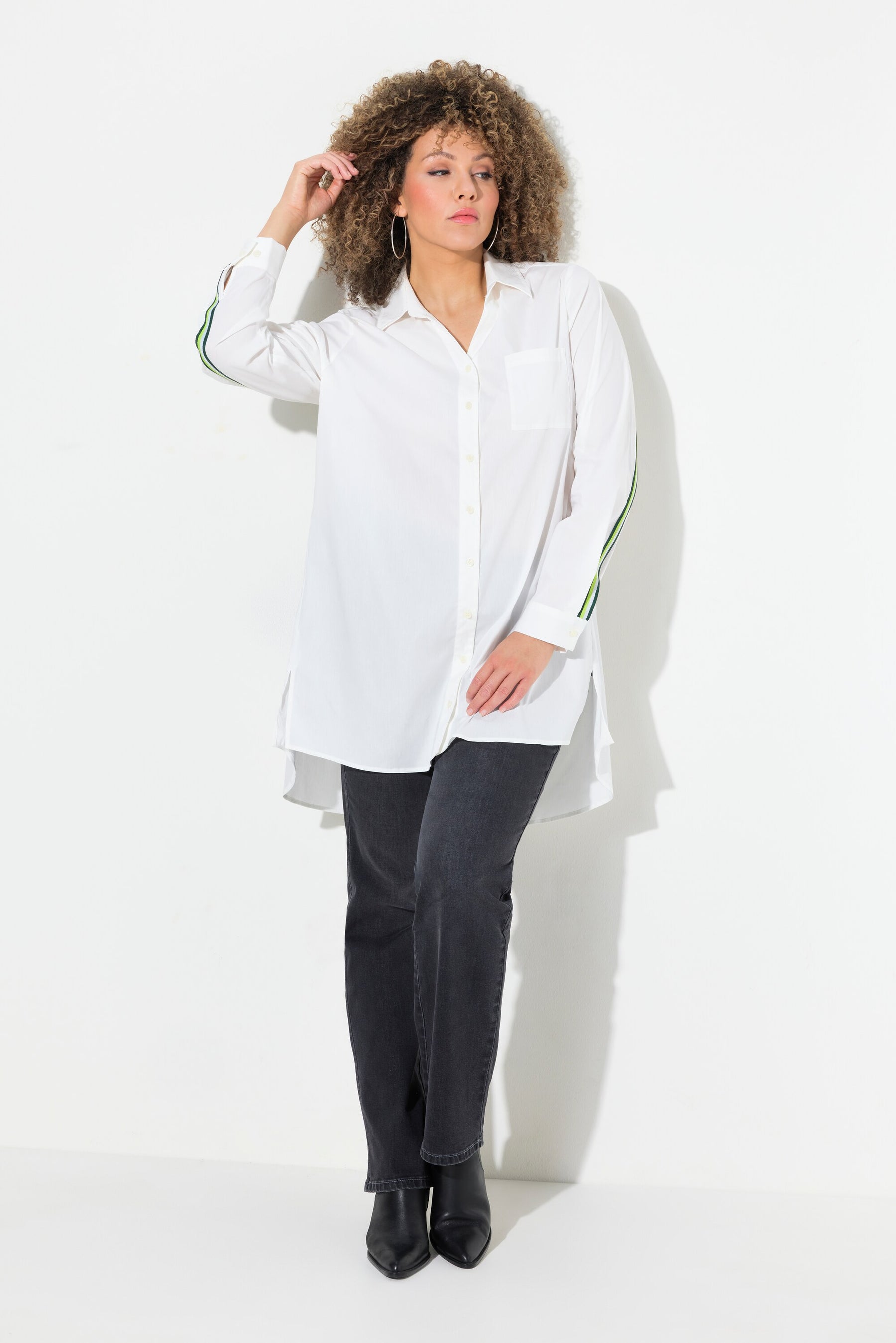 Ulla Popken White Shirt with Racer Stripe