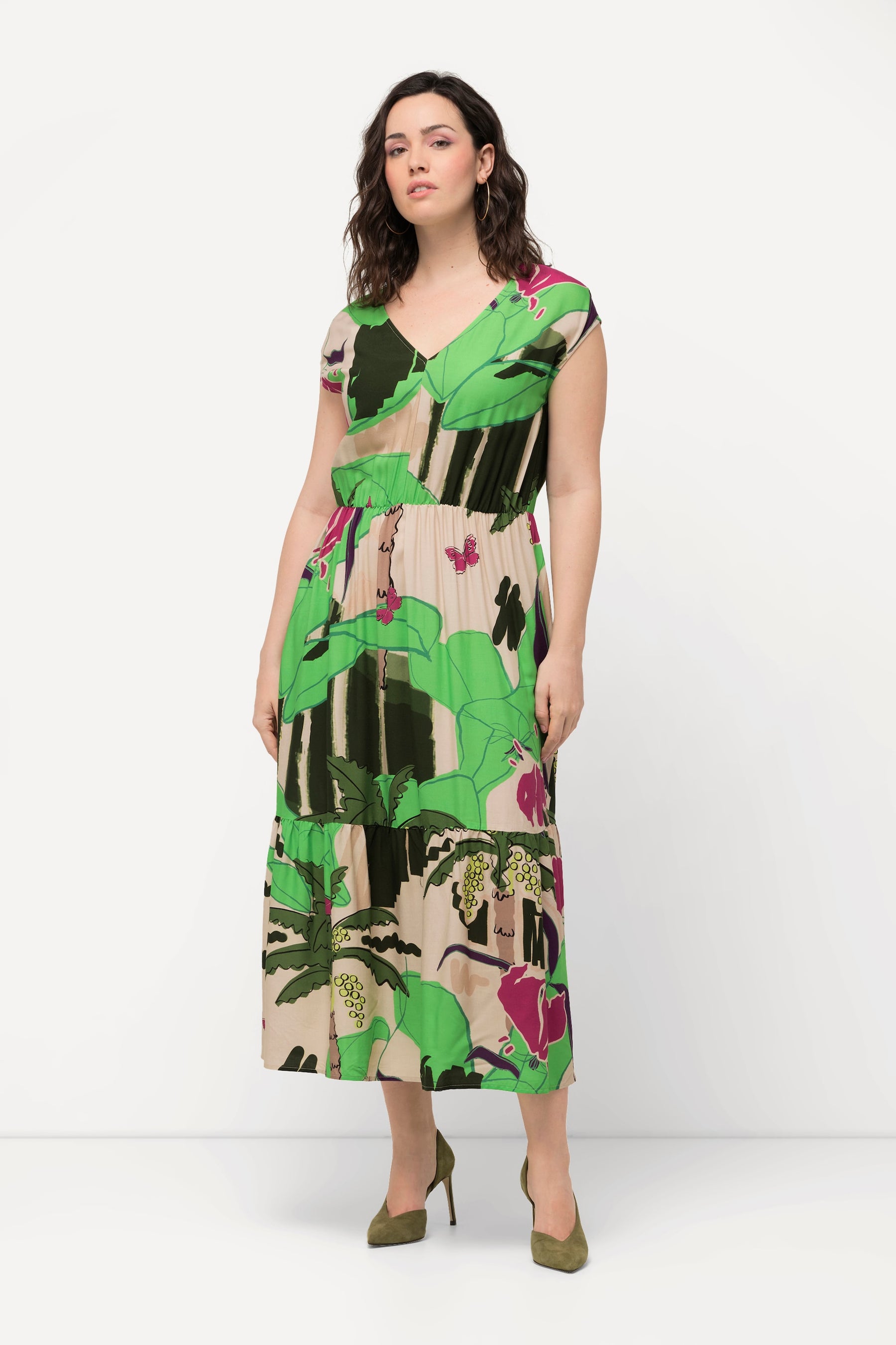 Ulla Popken Tropical Leaf Print Dress