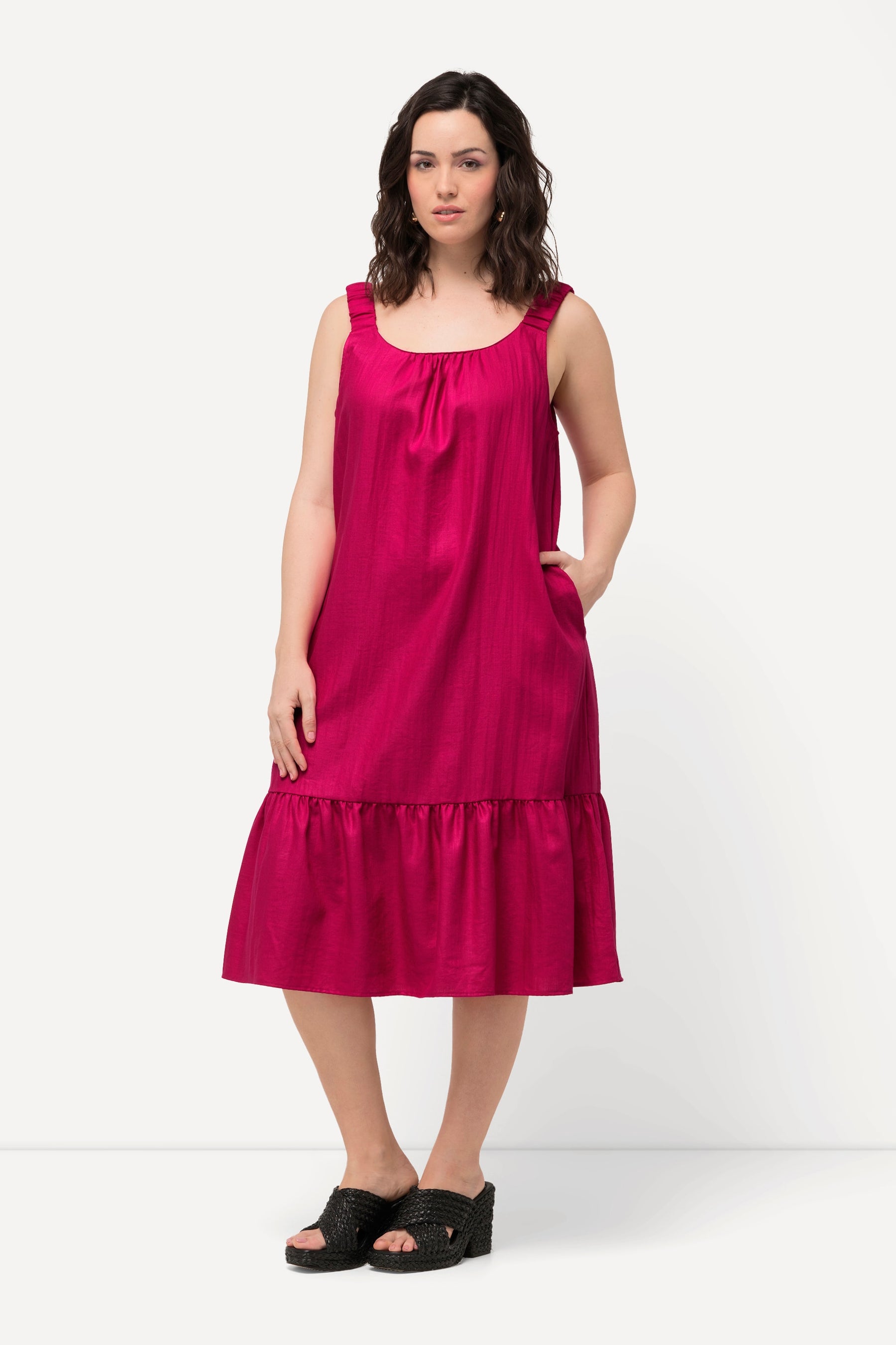 Ulla Popken Flounce Midi Dress in Pink