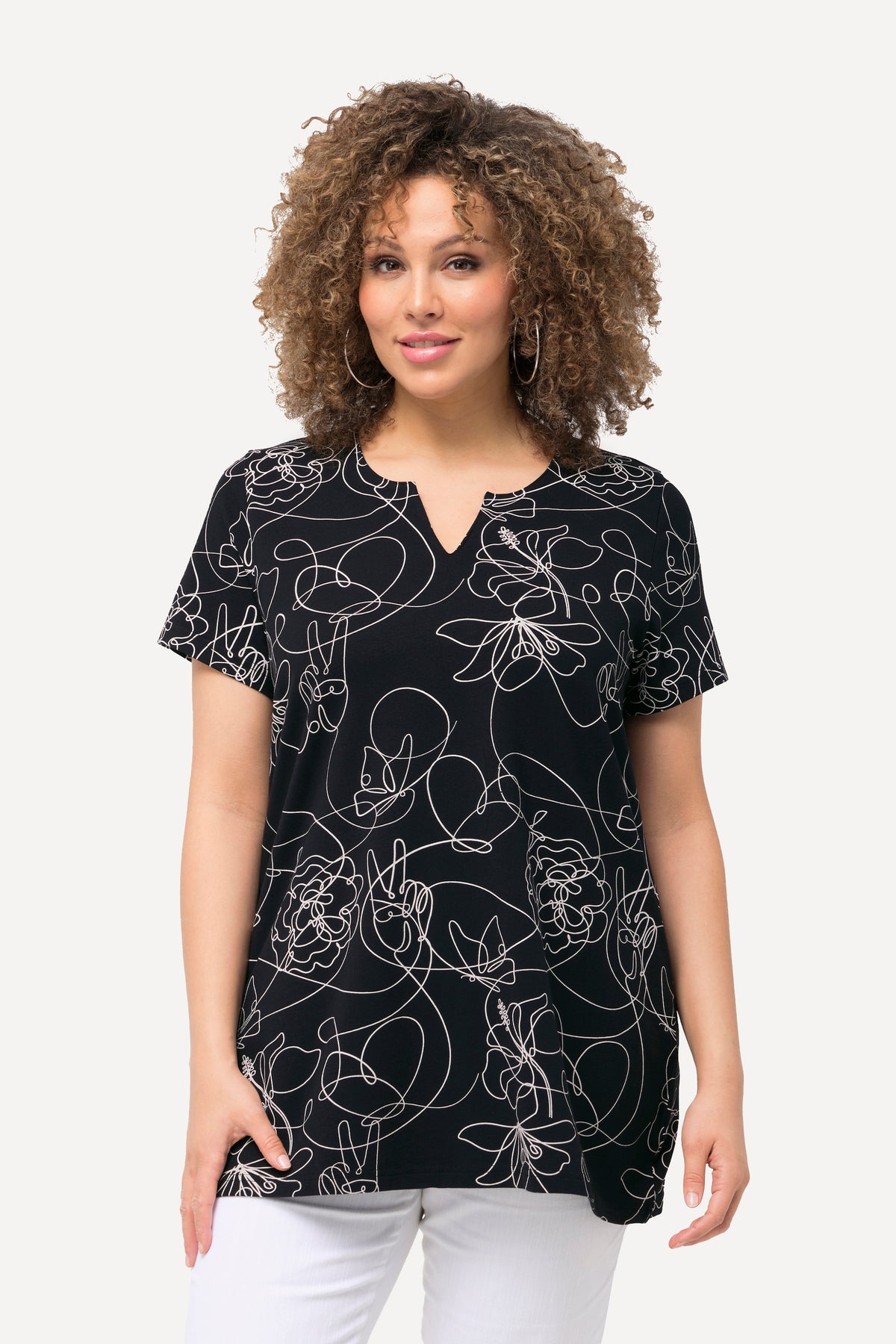 Ulla Popken Black Abstract Print Top