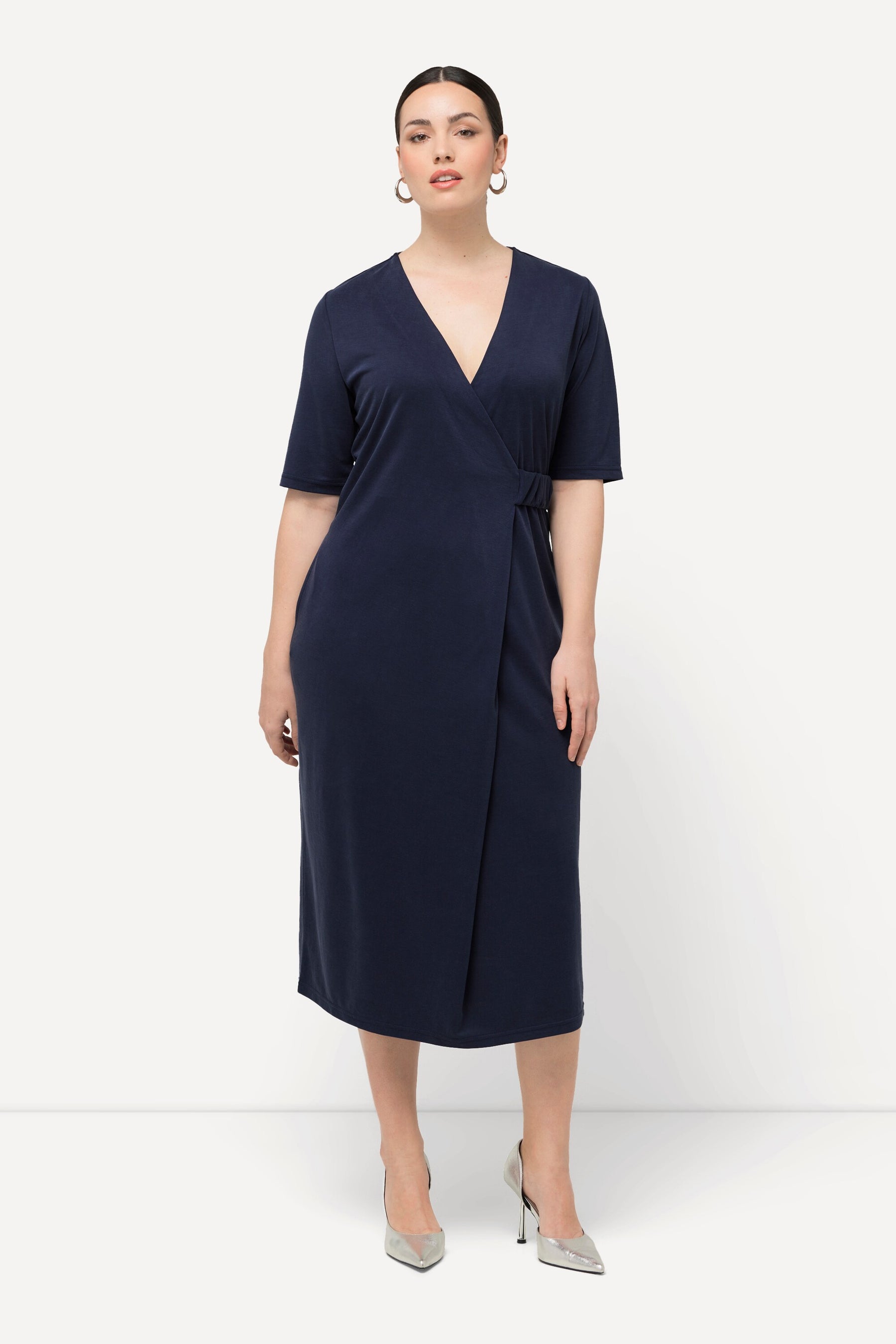 Ulla Popken Faux Wrap Dress in Navy